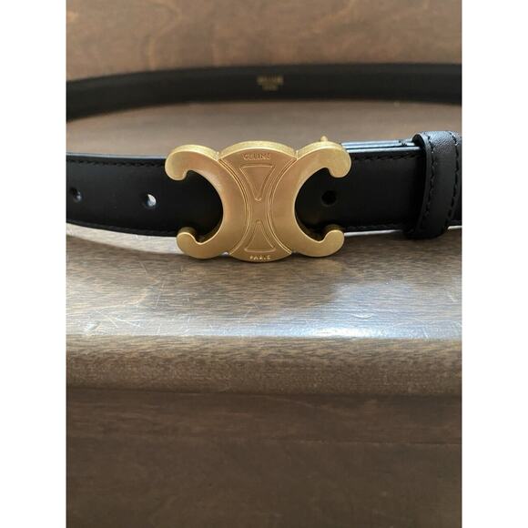 Celine Paris Medium Triomphe Belt Women Size 85 Black Leather Made In Italy - Picture 1 of 10